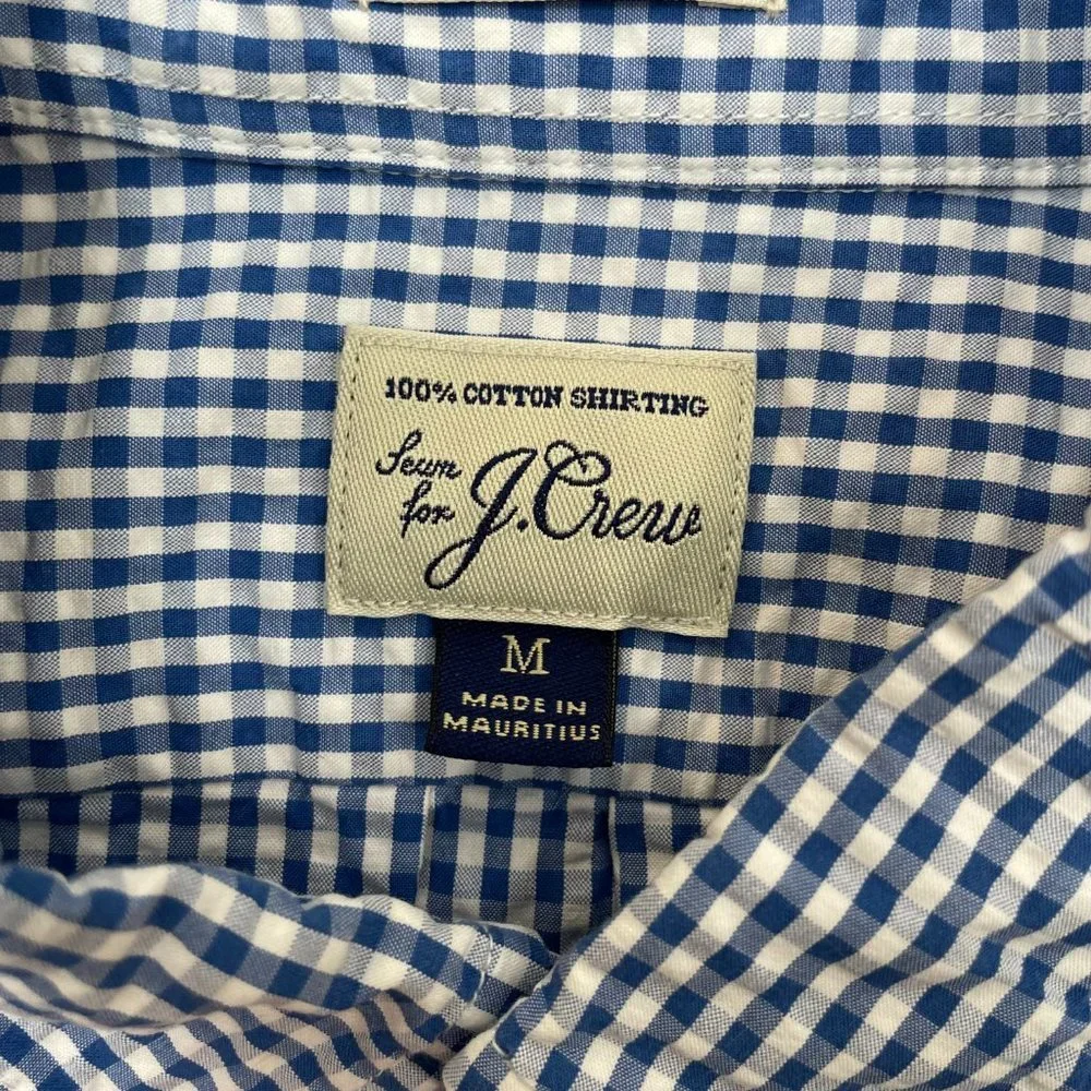 J. Crew Shirt Medium Blue White Gingham Plaid‎ Classic Button-Front Men's